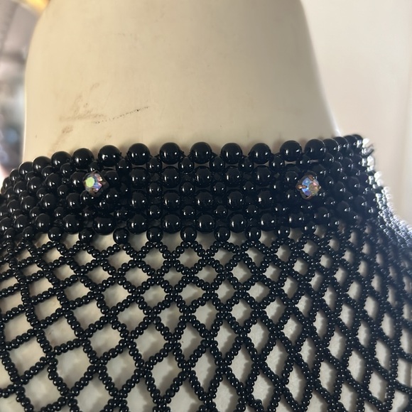 Vintage Black Crocheted Bead Bib Collar Necklace - Picture 7 of 10